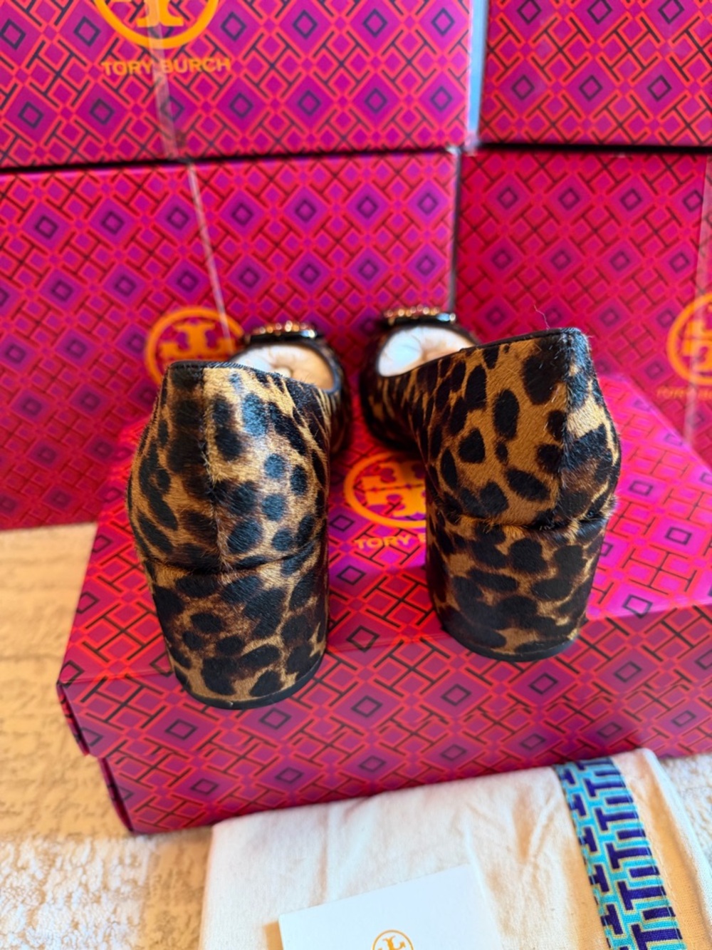 Tory Burch Leopard Print Block Heel Pumps - Brown/Black/Gold - Picture 8 of 10
